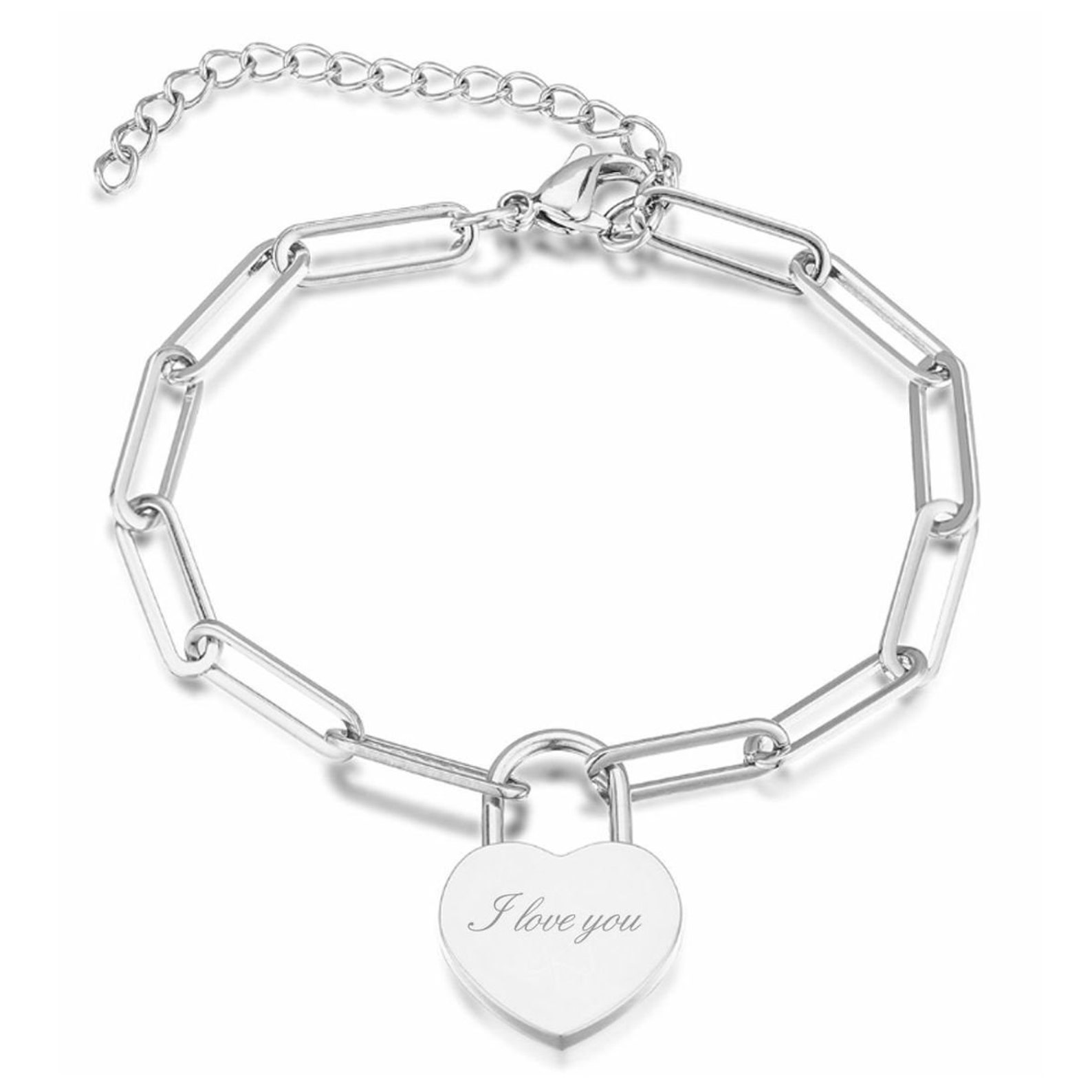 Personalized Stainless Paper Clip Link Bracelet With Heart Etsy