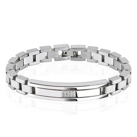 Micro Pave Czs Center Bracelet-stainless Steel - Etsy