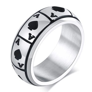 Personalized Stainless Steel 8mm Ace of Spades Band Ring