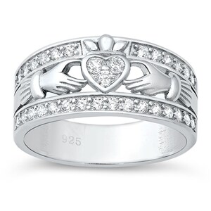 Personalized Sterling Silver Claddagh Ring With CZ