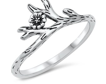 Quality 925 Genuine Sterling Silver Flower Branch Ring