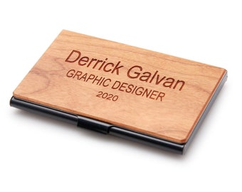 Personalized Quality Cherry Wood Business Card Holder