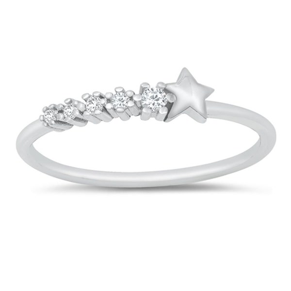 Quality 925 Genuine Sterling Silver Shooting Star Ring With Cubic Zirconia