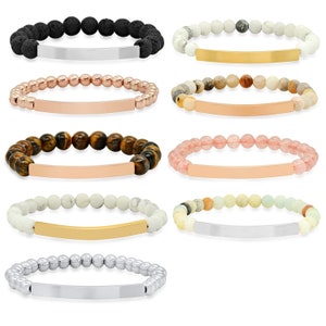 Personalized Quality Bead Bracelet With Stainless Steel ID Plate - Free Engraving