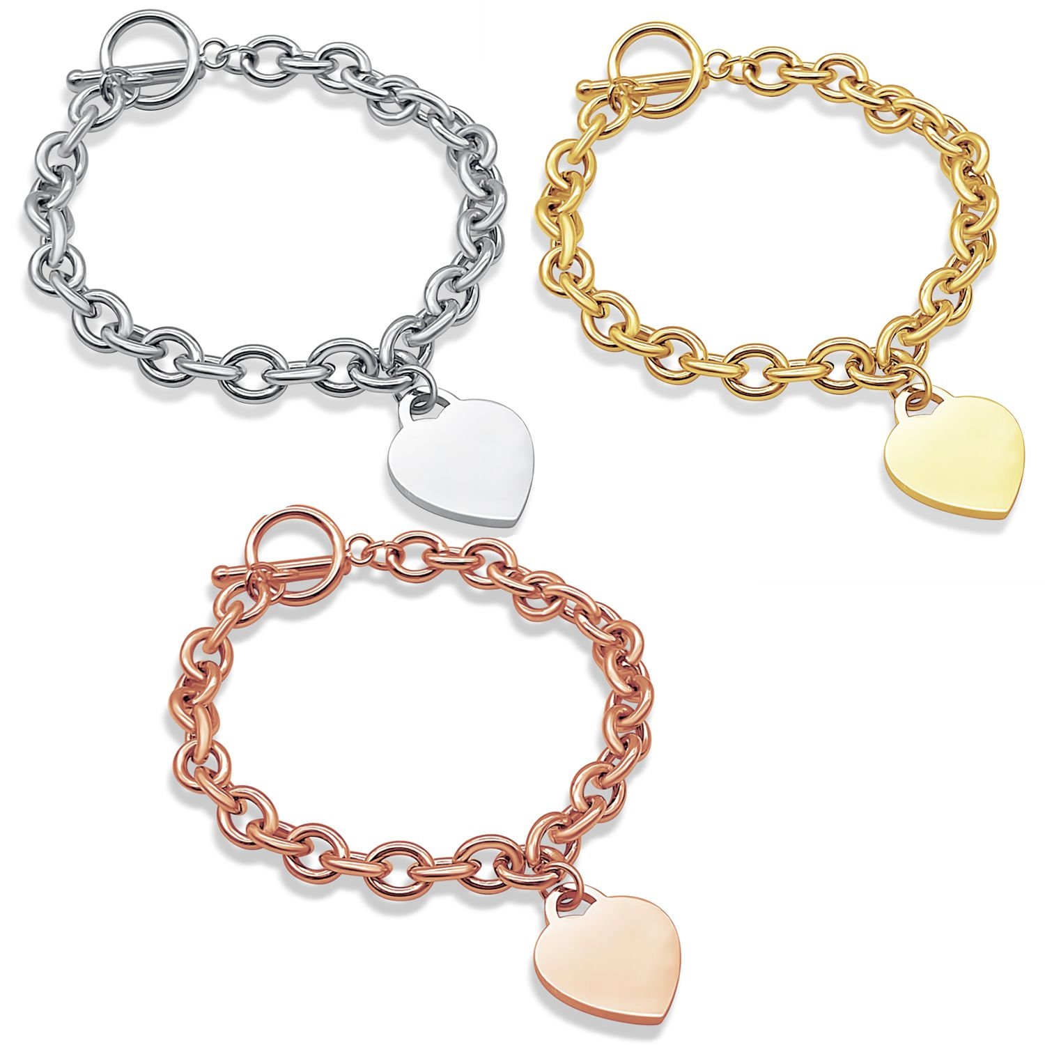 Custom Engraved Name Golden Heart Stainless Steel Rory Chain Link Bracelet  With Customized Charms Jewelry Mother's Day Gift - Temu