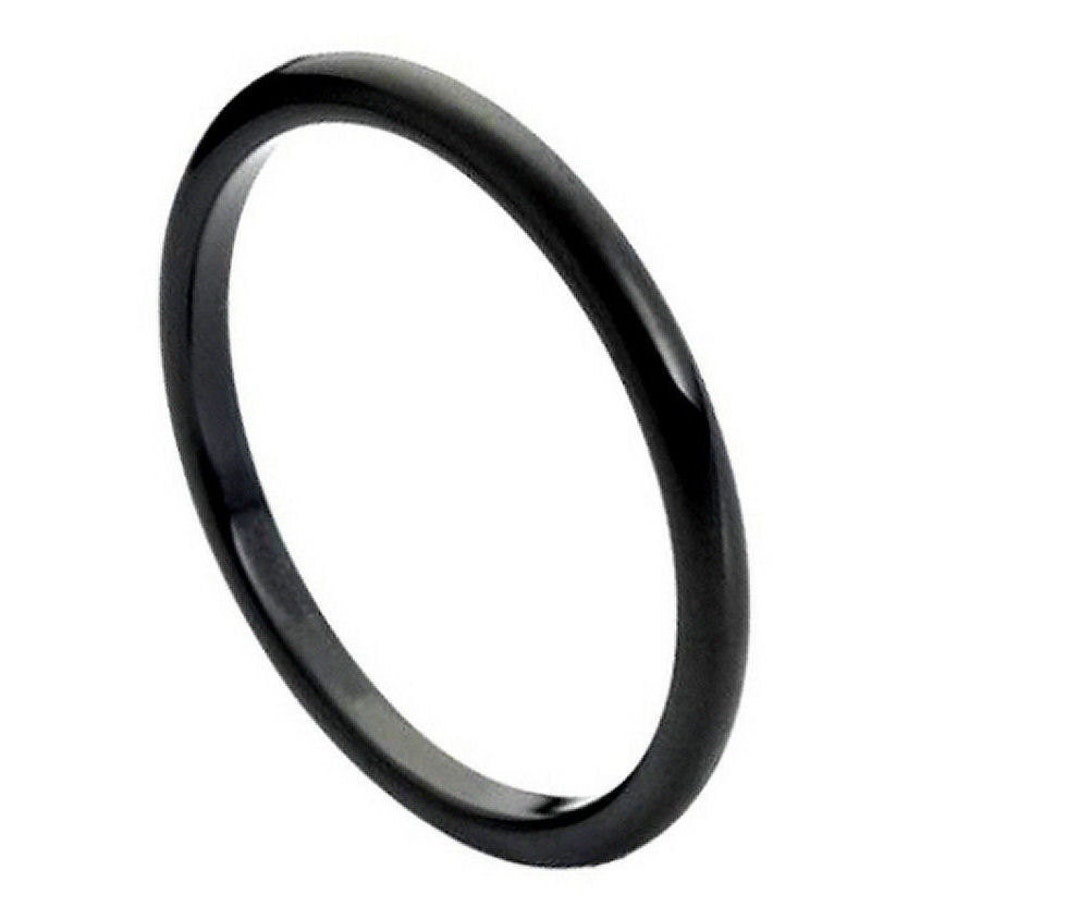 Personalized Tungsten Carbide Black Enamel Plated High Polish Thin Band