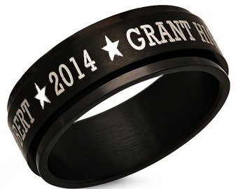 Personalized 8mm Stainless Steel All Black IP Spinner Class Ring