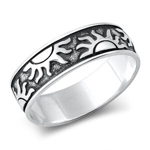 Personalized 925 Sterling Silver Band Ring with Sun Design- Free Engraving