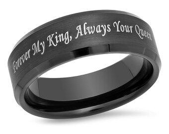 Forever My King, Always Your Queen Black Tungsten Promise Ring