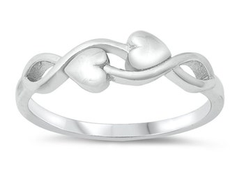 Personalized Sterling Silver Infinity and Hearts Promise Ring- Free Engraving