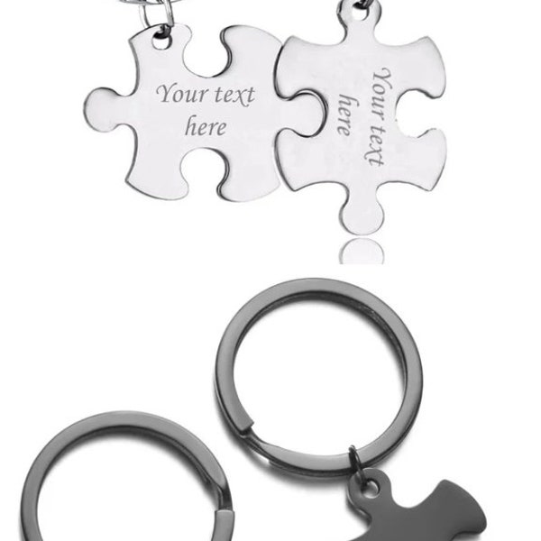 Personalized Quality Stainless Steel Puzzle Keychain Set - Couples Key chain- Sisters or Family Key chain- Free engraving on both sides