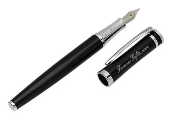 Personalized Quality Black / Silver Fountain Pen - Free Engraving