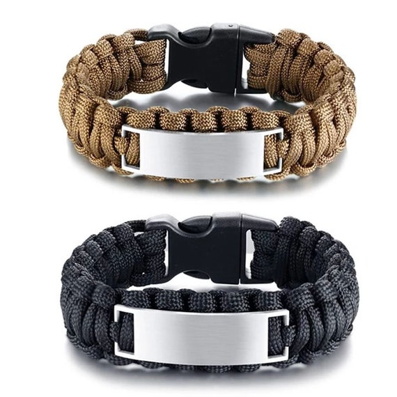 Forevergifts Men's Survival Paracord Rope Bracelet With Stainless Steel ID  Plate Free Engraving 