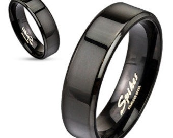 Personalized Stainless Steel Flat Edge Black Ring - Free Engraving