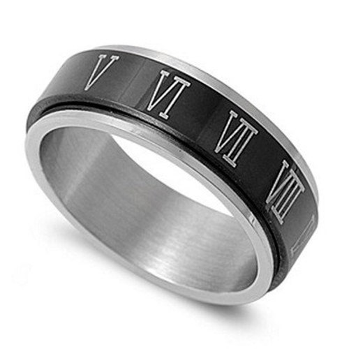 TT Stainless Steel Triple Engraved Roma Number Band Ring R287 
