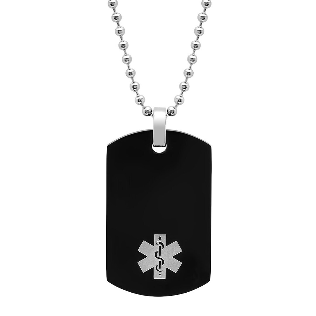 Stainless Steel Black Medical ID Dog Tag With Chainfree Etsy