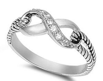 Personalized Sterling Silver Infinity Knot Ring - Free Engraving