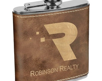 Personalized Rustic/Gold Leatherette Stainless Steel Flask