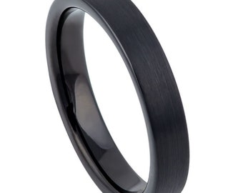 4mm Black IP Plated Brushed Pipe Cut Tungsten Carbide Band Ring- Comfort Fit- Free engraving