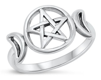 Sterling Silver 12.5mm Pentacle Plain Ring