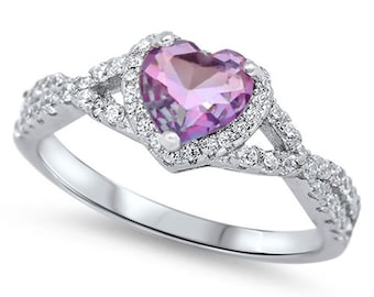 Personalized 925 Sterling Silver Ring With Purple Ombré Heart CZ