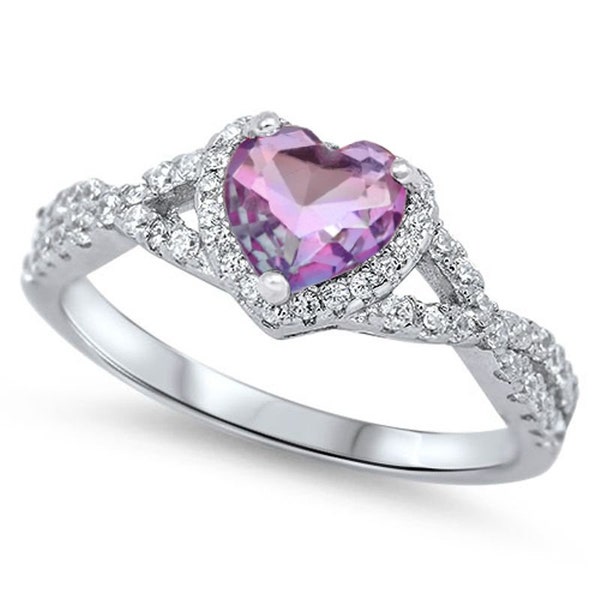 Personalized 925 Sterling Silver Ring With Purple Ombré Heart CZ