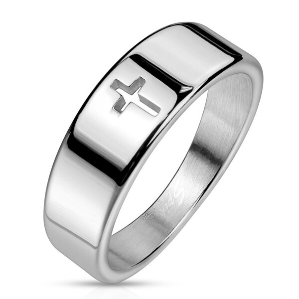 Personalized Plain Cross Cut Out Stainless Steel Ring- Free Engraving