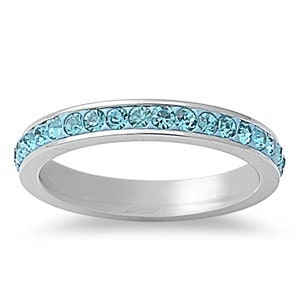 Personalized 4mm Stainless Steel Blue Topaz Eternity Ring - Free Engraving
