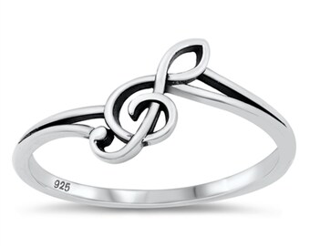 Personalized 925 Sterling Silver Ring - Treble Clef