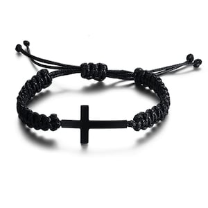 Personalized Braided Rope Bracelet with Black Cross Charm