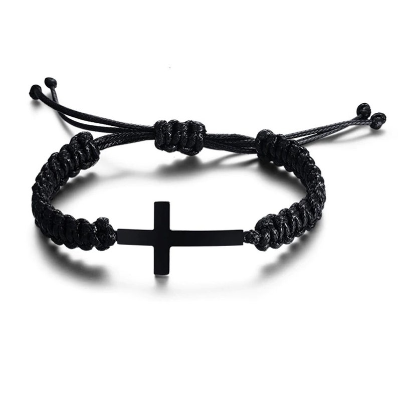Personalized Braided Rope Bracelet with Black Cross Charm Etsy