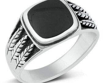 Personalized Genuine 925 Sterling Silver Ring with Black Agate