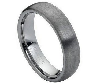 Personalized Tungsten Carbide Brushed Domed Classic Style 6mm
