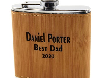 Personalized 6 oz. Bamboo Leatherette Stainless Steel Flask