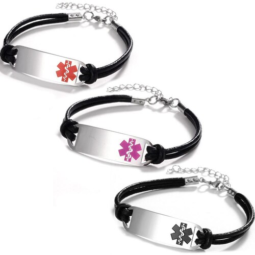 Medical Alert ID Bracelet With Soft Leather Personalised Etsy