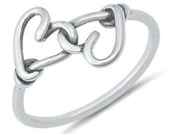 Quality 925 Sterling Silver Knotted Hearts Ring