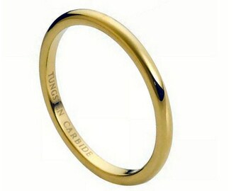 Personalized Tungsten Carbide High Polish Yellow Gold Plated Thin Band 2mm