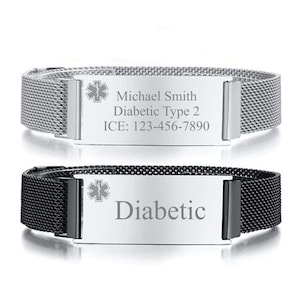 Personalized Quality Adjustable Stainless Steel Medical ID Mesh Bracelet With Magnetic Clasp