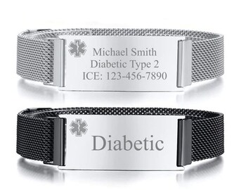 Personalized Quality Adjustable Stainless Steel Medical ID Mesh Bracelet With Magnetic Clasp