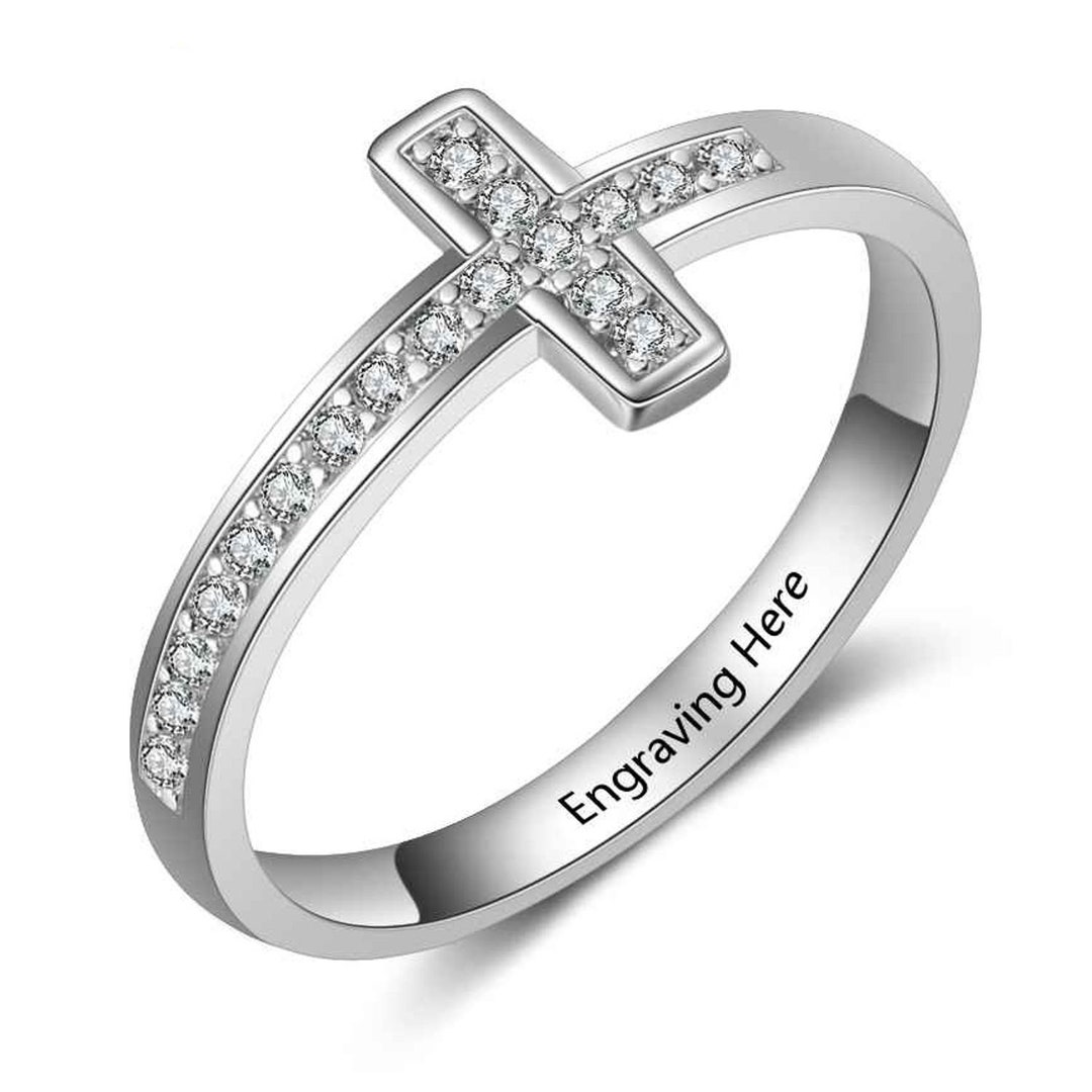 Personalized 925 Sterling Silver Cross Ring With Cubic Zirconia - Etsy