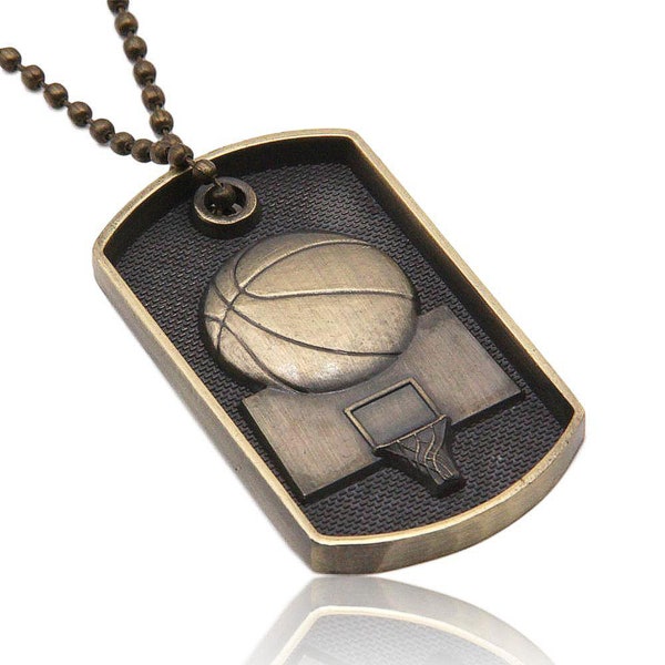 Personalized Antique Gold Color 3D Basketball Dog Tag with Chain - Personalized it FREE