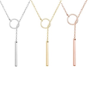 Personalized Quality Stainless Steel Lariat Bar Necklace- Free Engraving