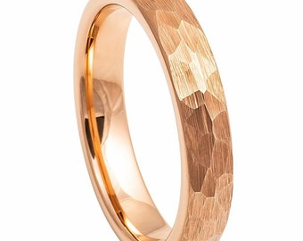 Personalized 4mm Rose Gold IP Plated Hammered Brushed Tungsten Ring