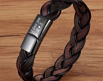 Personalized Braided Bohemia Style Brown Color Leather Bracelet- Free Engtraving