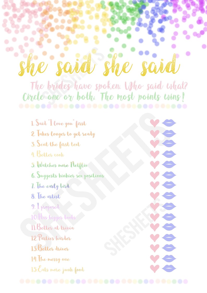 Rainbow Themed Lesbian Bridal Shower Game Ask the Brides - Etsy