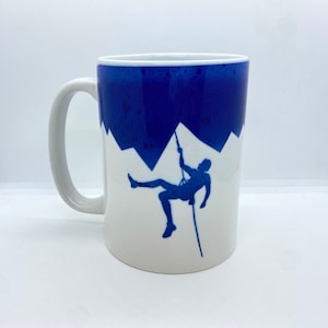 Blue Male Climber Mug | Rock Climbing Mug | Rope Climber | Boulder Climber Coffee Cup | Mountain Mug