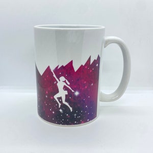 Purple Galaxy Female Climber Mug | Rock Climbing Mug | Rope Climber | Boulder Climber Coffee Cup | Mountain Mug