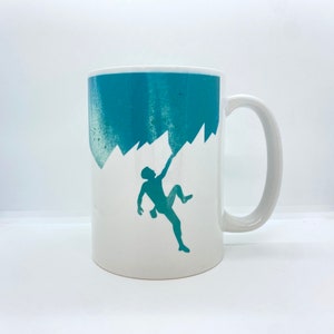 Turquoise Green Male Climber Mug | Rock Climbing Mug | Rope Climber | Boulder Climber Coffee Cup | Mountain Mug