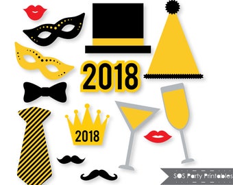 New Years 2018 Photobooth Props, New Years Eve Party, New Years Printables, New Years Photo booth props, Printable Props, Instant Download