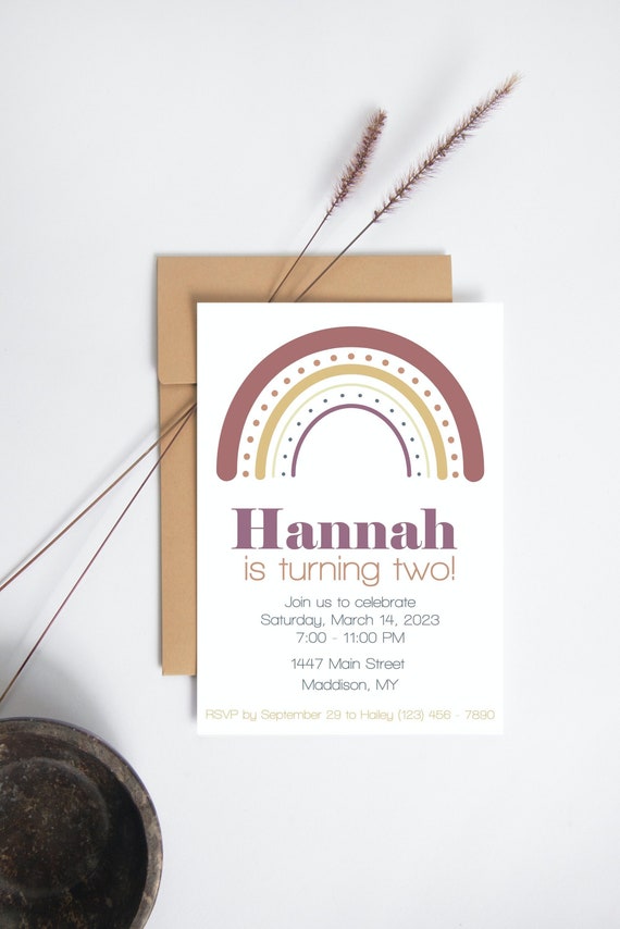 Boho Rainbow Party Invitation, Rainbow Birthday, Printable invitation, Canva Invitation Template, INSTANT DOWNLOAD, edit on phone, minimal Il_570xn